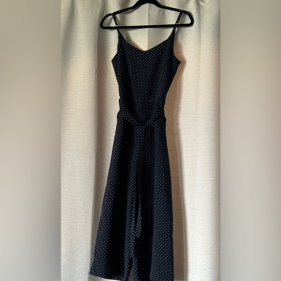 Carolina Belle Polka Dot Cropped Jumpsuit With Pockets Size 4 Dark Navy - Picture 7 of 9